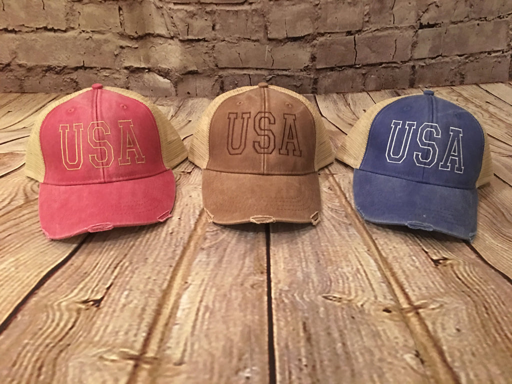USA Hat, trucker hat, american hat, usa trucker hat, distressed hat, USA cap, trucker cap, distressed cap