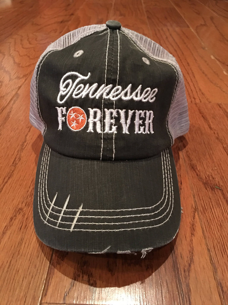 Tennessee, TN, Tri-Star, Vols, trucker hat, cap, hat, mesh, black hat, distressed