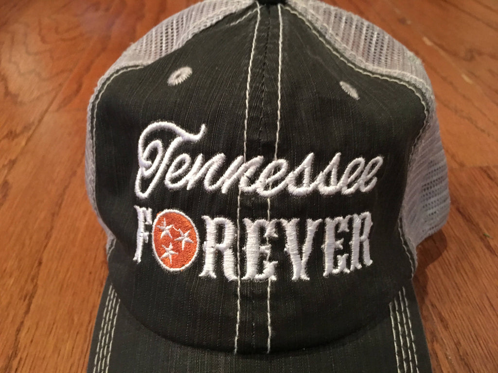 Tennessee, TN, Tri-Star, Vols, trucker hat, cap, hat, mesh, black hat, distressed