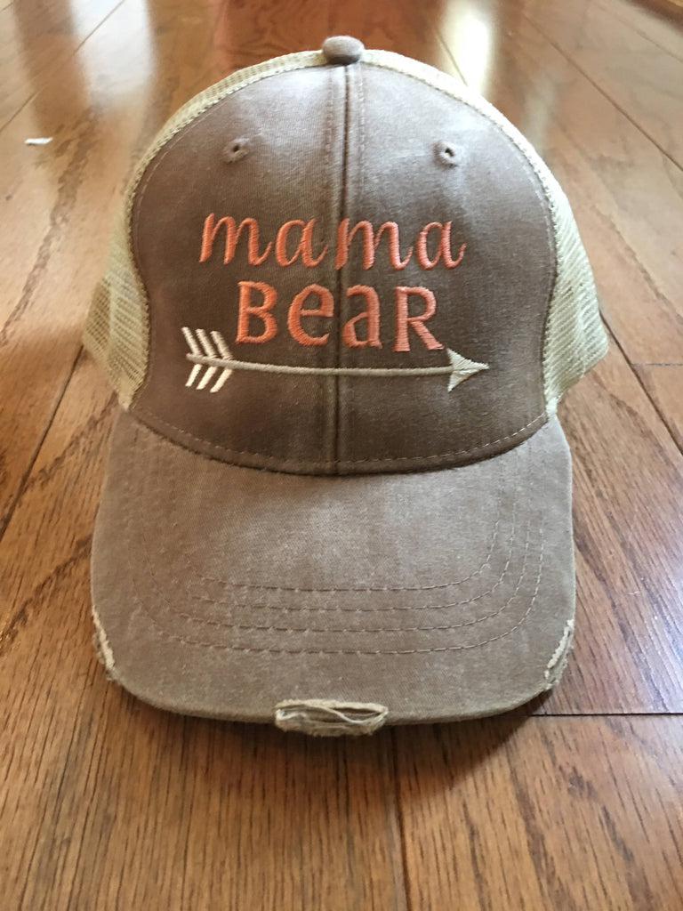 Mama bear, hat, trucker hat, arrow, cap, distressed hat, women hat, mother, mama, bear