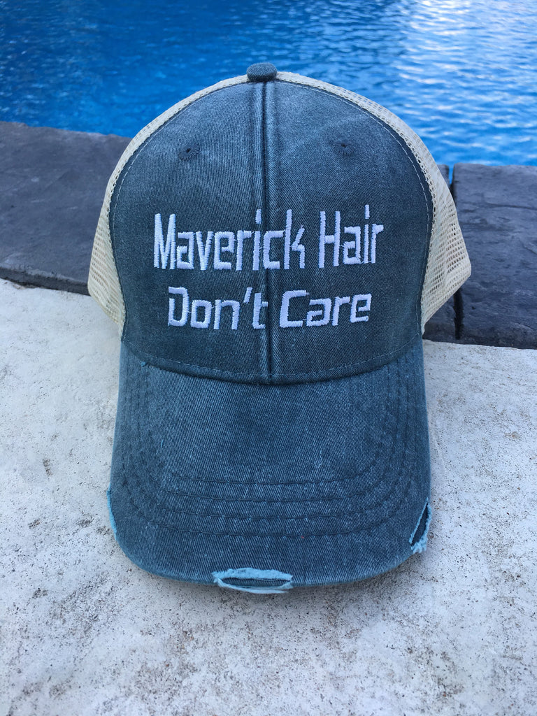 Maverick Hair Don&#39;t Care, Maverick, UTV, Can-am, hair don&#39;t care, trucker hat, mesh, distressed hat, vintage