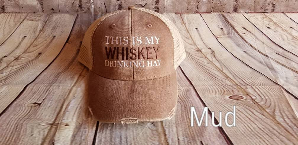 This is my whiskey drink hat, drinking hat, whiskey, distressed hat, cap, party, summer, beach, trucker hat