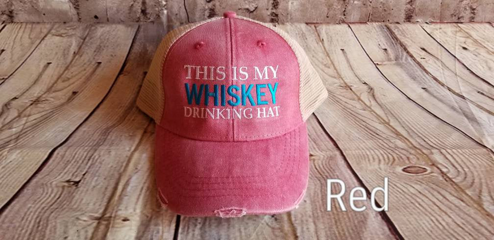 This is my whiskey drink hat, drinking hat, whiskey, distressed hat, cap, party, summer, beach, trucker hat