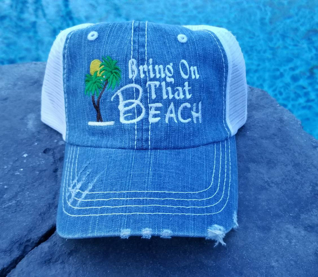 Bring that beach on, beach, vacation, summer, low profile, distressed, mesh, women's cap, cap, hat