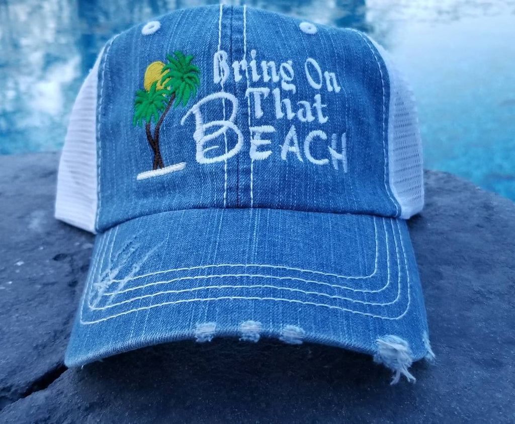 Bring that beach on, beach, vacation, summer, low profile, distressed, mesh, women's cap, cap, hat