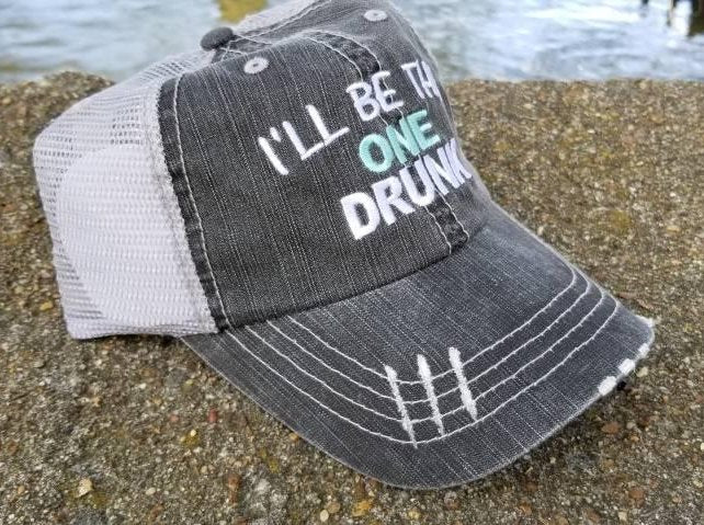 I'll be the one drunk, I'll bring, alcohol, distressed hat, cap, party hat, bridal, beach