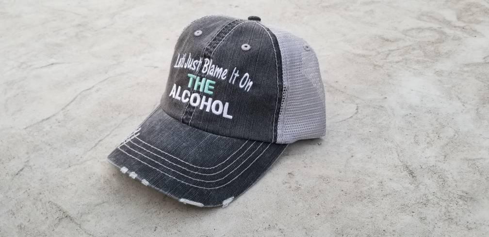 Let's Blame it on the Alcohol, I'll bring, alcohol, low profile, distressed cap, beach hat, bridal party, bridal, party cap