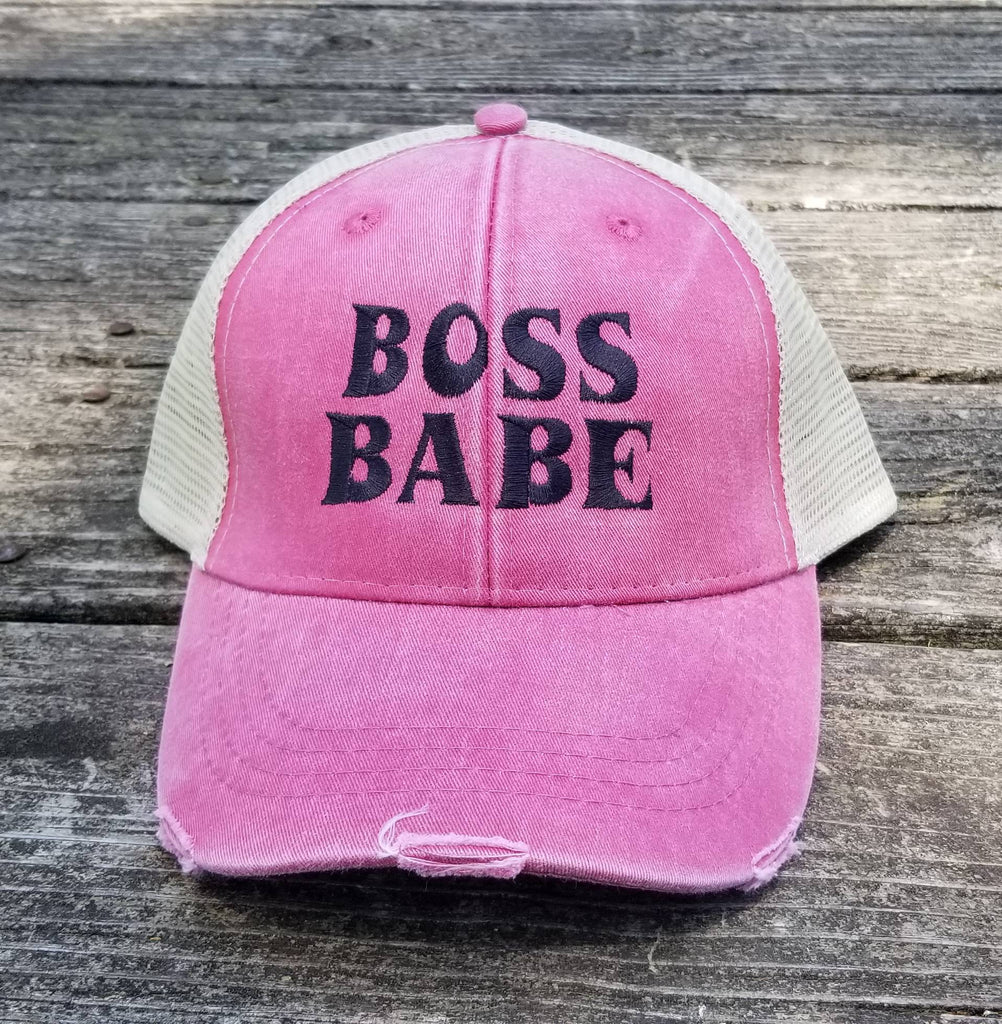 Boss Babe, trucker hat, distressed trucker hat, cap, hat, boss, babe