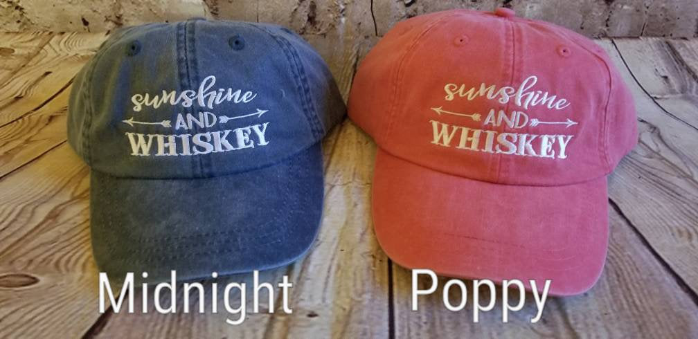 Sunshine and whiskey, sunshine, whiskey, low profile, cap, hat, all cotton, beach, summer, party, drinking hat, cotton cap,