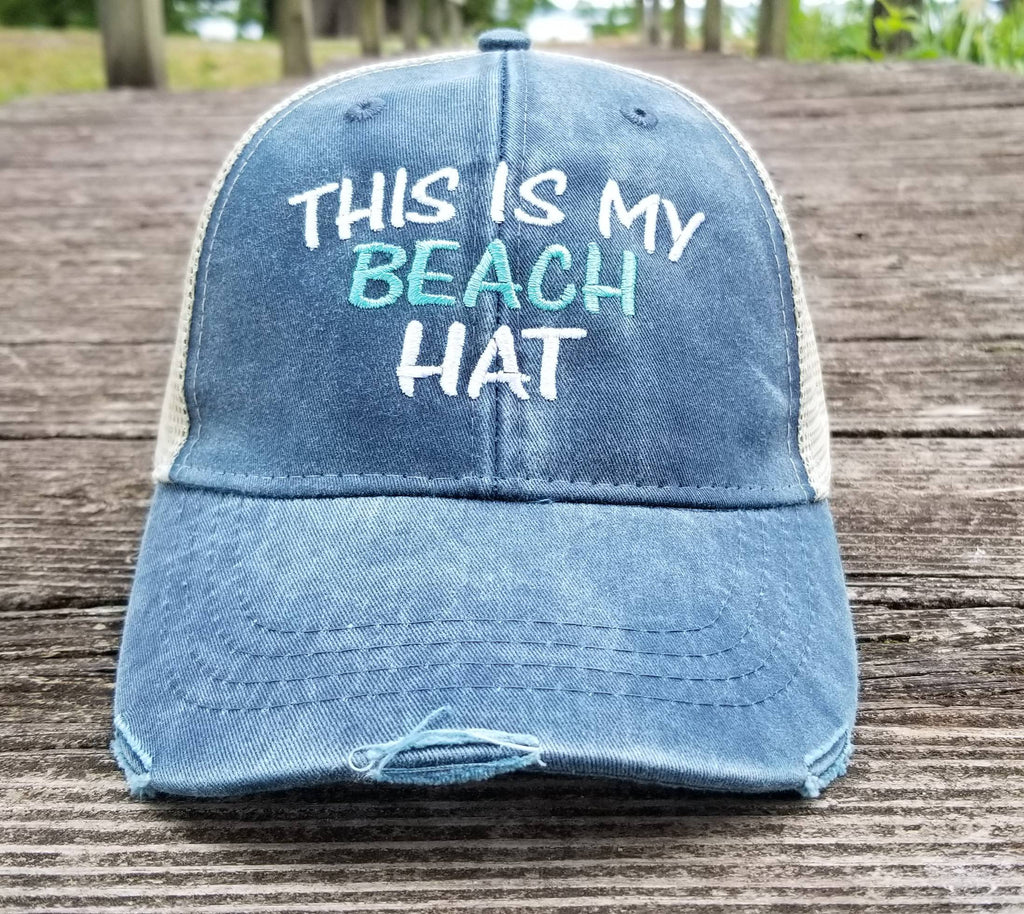 This Is My Beach Hat, distressed trucker hat, 8 color options, mesh back