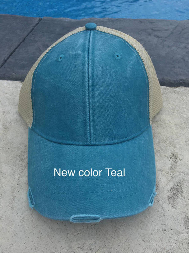 This Is My Beach Hat, distressed trucker hat, 8 color options, mesh back