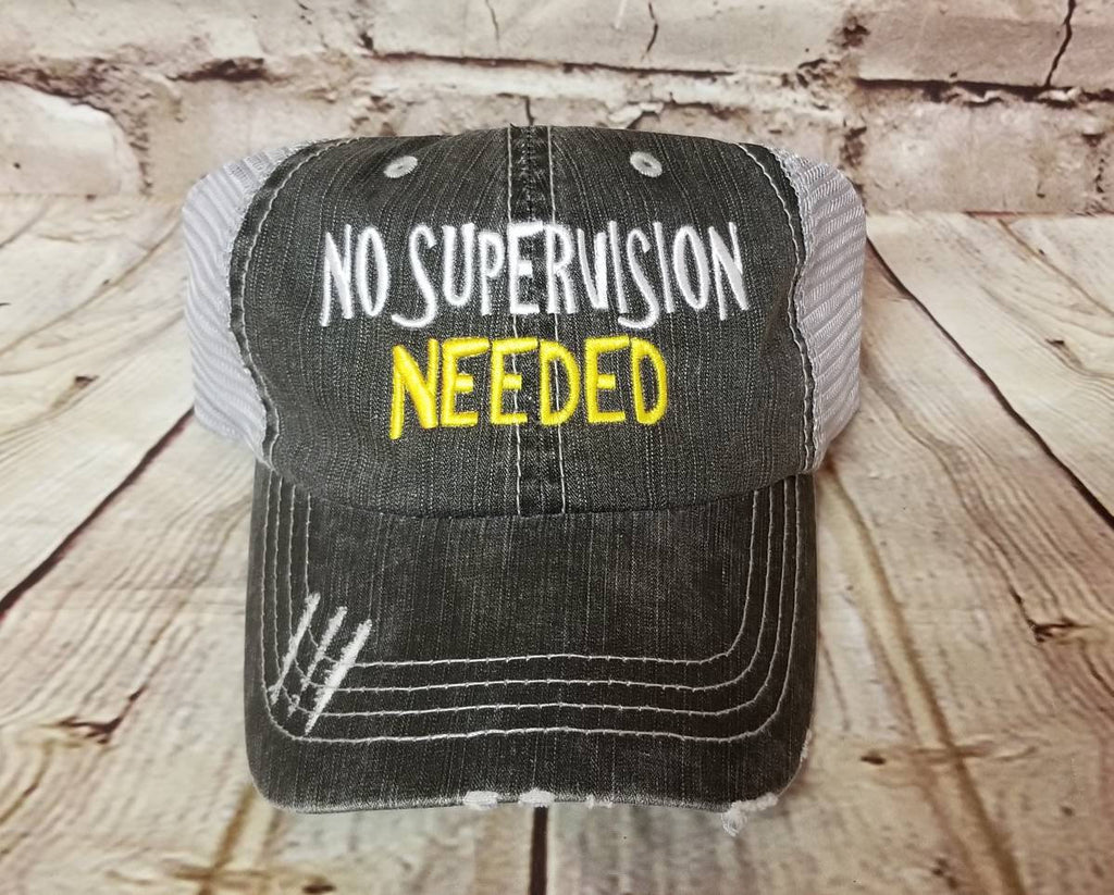 No supervision needed, low profile cap, hat, summer, fun, party, distressed cap, women hat, women cap, beach
