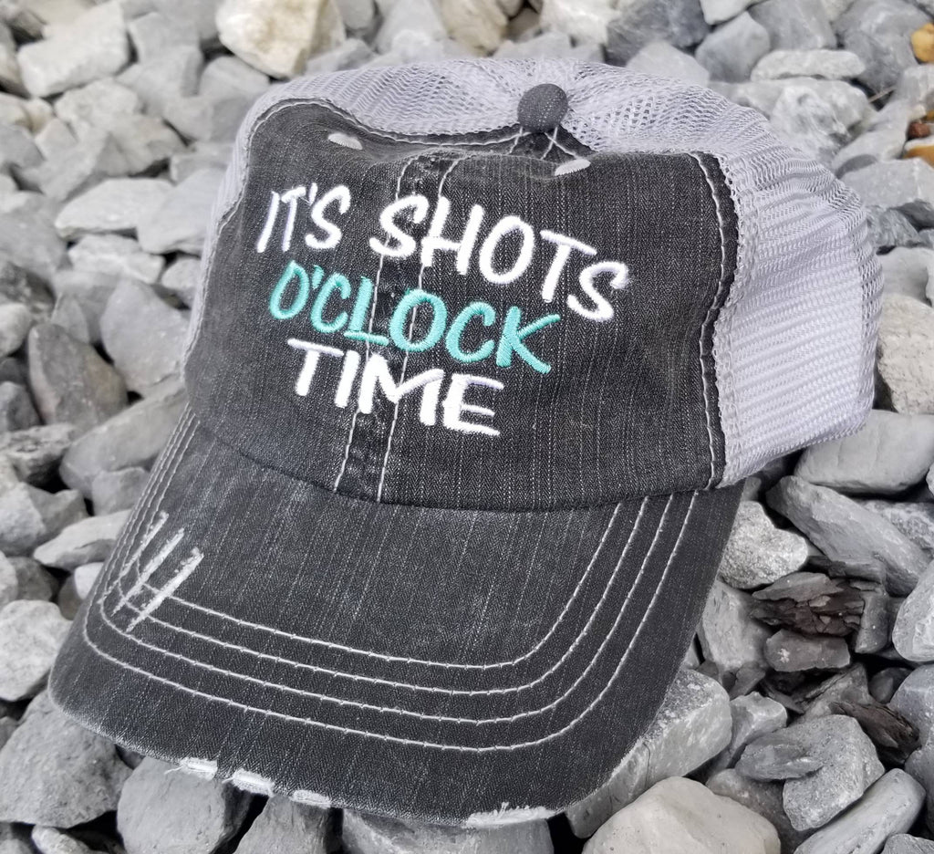 Its Shots O'clock Time, low profile black distressed cap