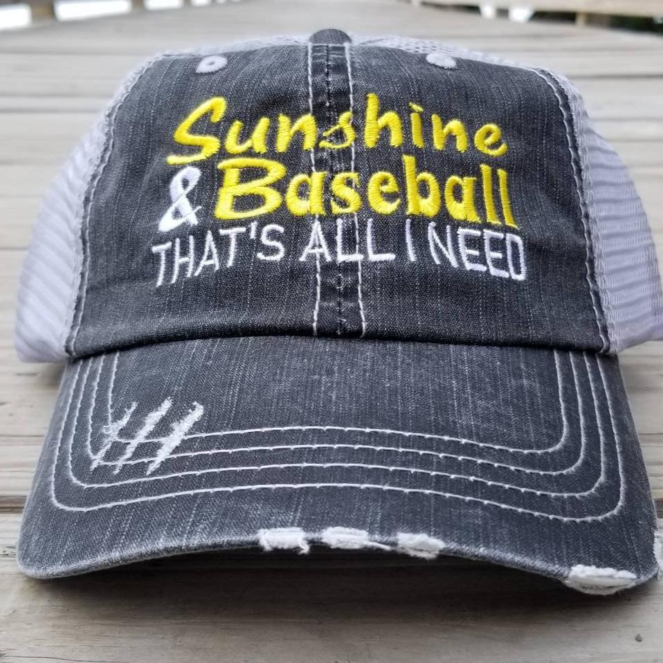 Sunshine and Baseball That's All I Need, low profile black distressed cap