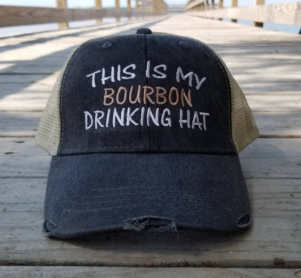 This Is My Bourbon Drinking Hat, distressed trucker hat, 8 optional colors
