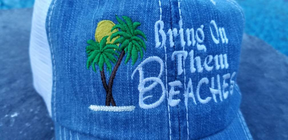 Bring on them beaches, beach, vacation, low profile, distressed, women's cap, cap, hat