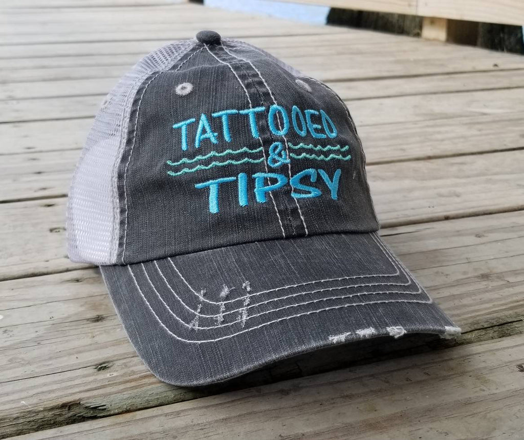 Tattooed And Tipsy, low profile black distressed cap