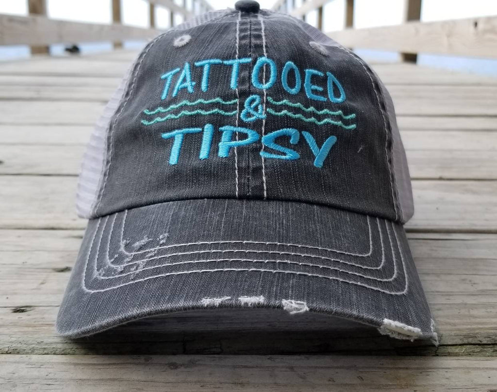 Tattooed And Tipsy, low profile black distressed cap