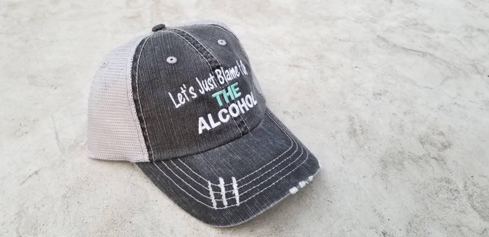 Let's Blame it on the Alcohol, I'll bring, alcohol, low profile, distressed cap, beach hat, bridal party, bridal, party cap