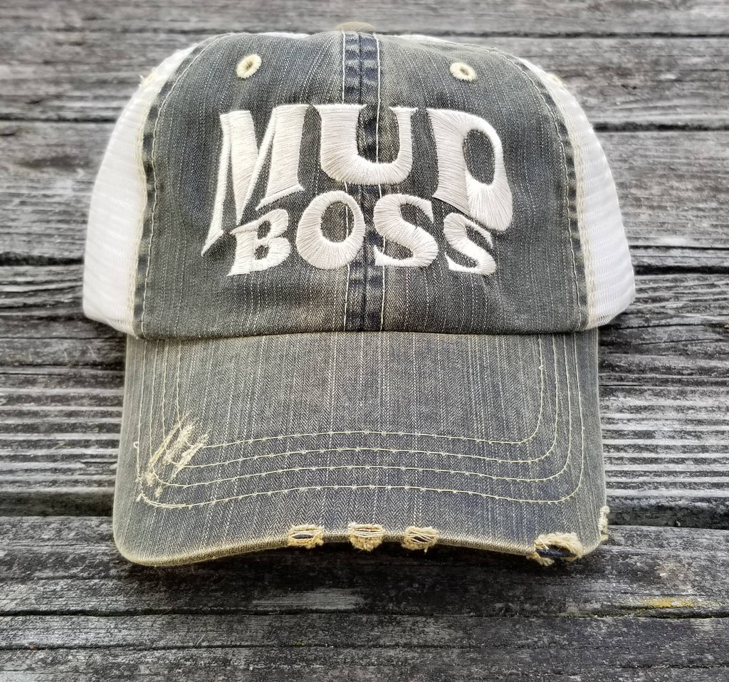 Mud Boss, worn distressed black, low profile cap, UTV, ATV, off road, 4x4, trail riding, mudding