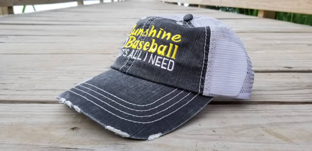 Sunshine and Baseball That's All I Need, low profile black distressed cap