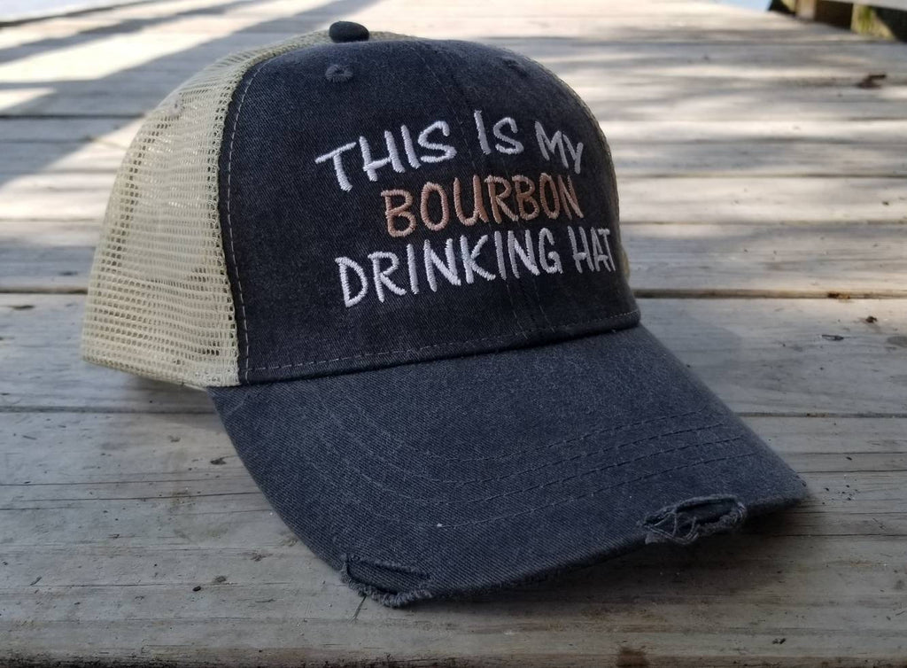 This Is My Bourbon Drinking Hat, distressed trucker hat, 8 optional colors