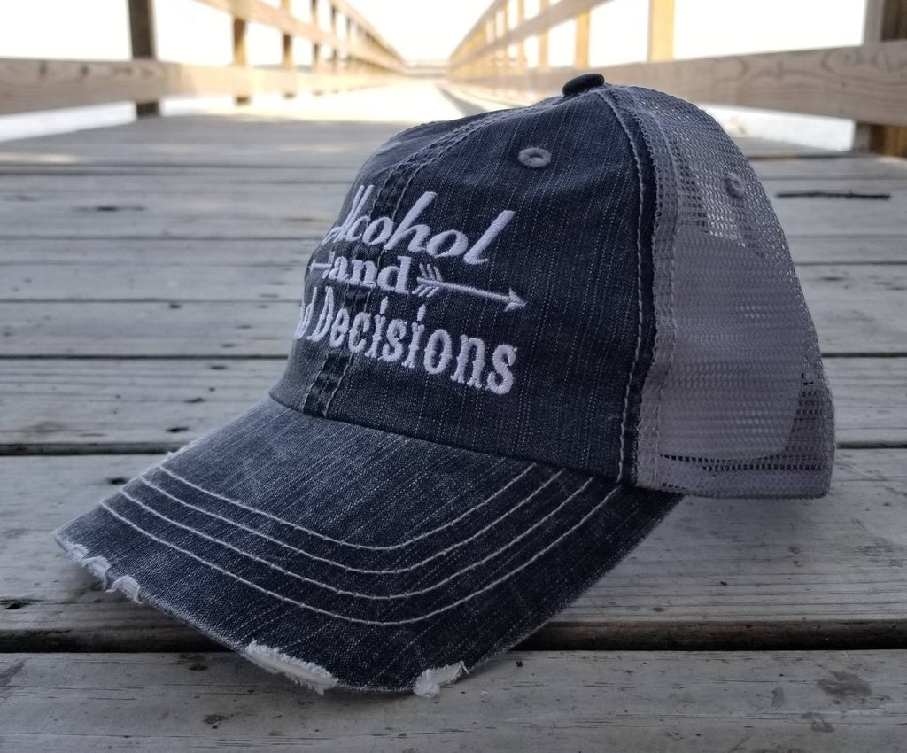 Alcohol and Bad Decisions, low profile black distressed cap