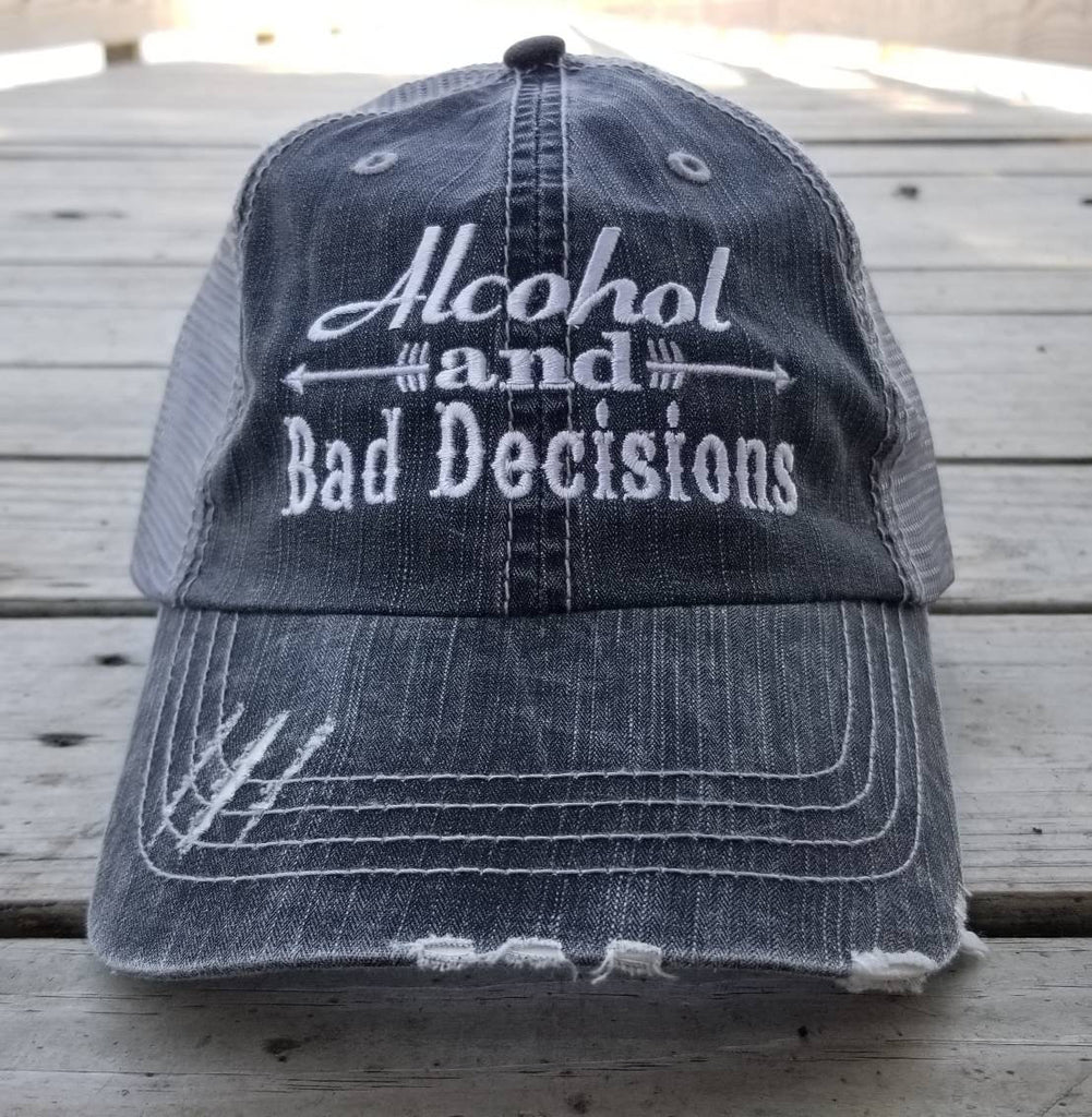 Alcohol and Bad Decisions, low profile black distressed cap