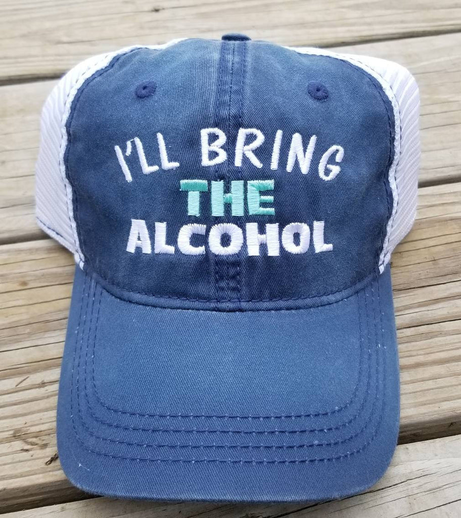 I'll bring hats, I'll bring the alcohol, I'll bring the bad decisions and more. Navy cap with white mesh